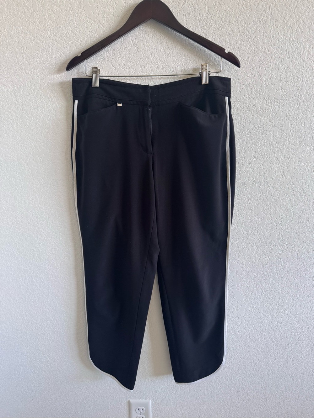 Black Women’s Trouser Pants with White Side Stripe